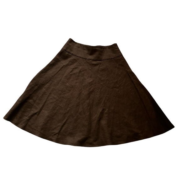 Vintage LRL 100% Linen Dark Brown A-Line Midi Skirt Lined – Fits Like 6/8 - Picture 9 of 12